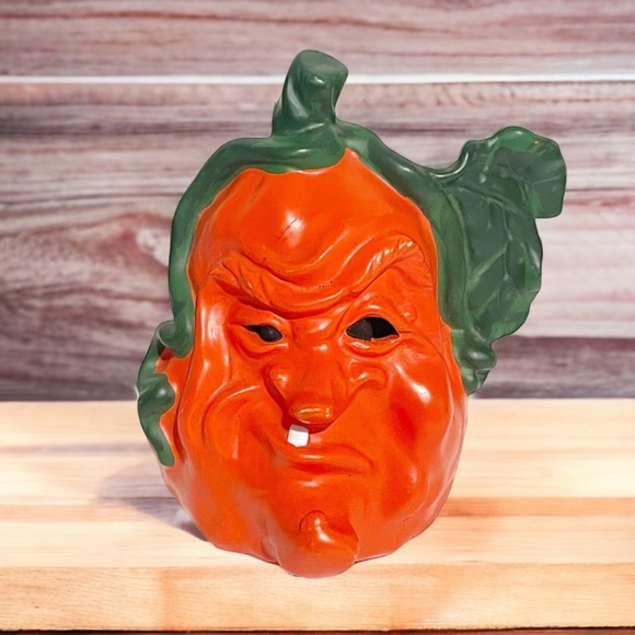Department 56 Halloween Pumpkin Head Ceramic Figurine With One White Tooth - Picture 1 of 4